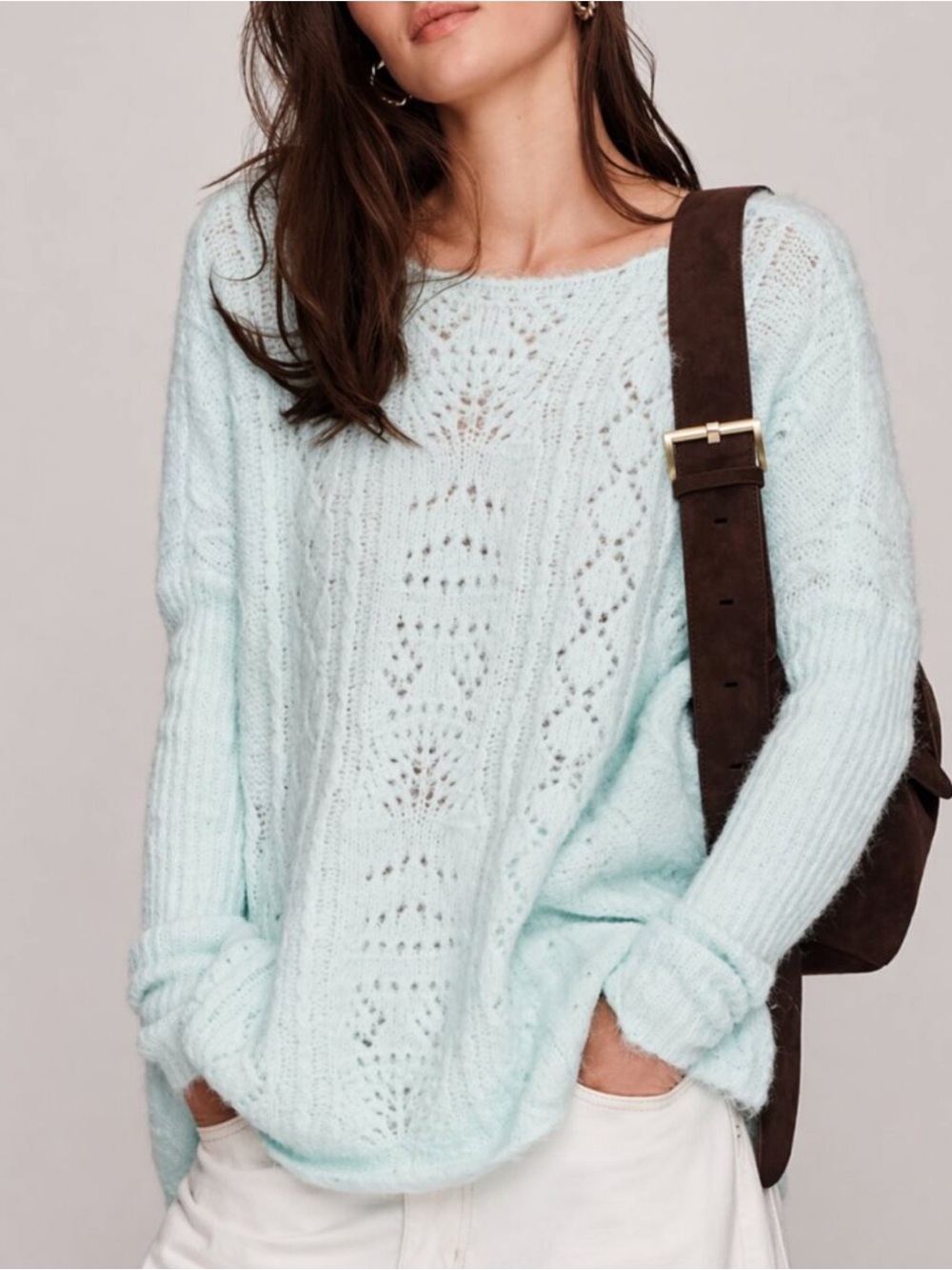 Anthropologie Pale Blue Open-Knit Cable Sweater